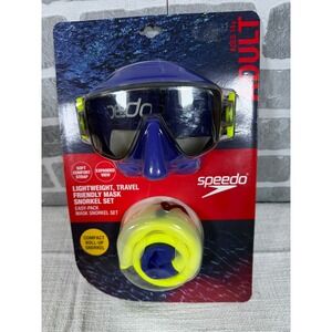Speedo Easy-Pack Mask Snorkel Set Adult Blue Yellow Travel Friendly UV Anti-Fog